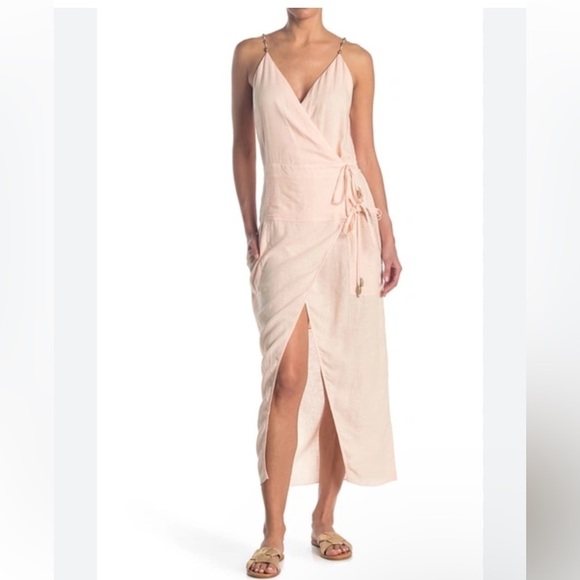 Vix Paula Hermanny Zoey Linen Midi Dress Nude Tan Wrap Style Women’s Size XS - Picture 1 of 16